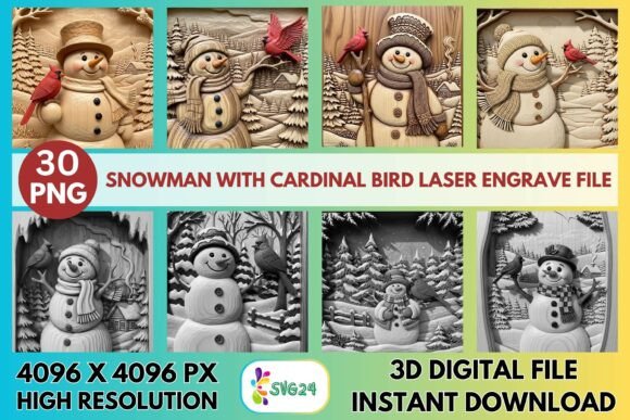 Download Snowman with Cardinal Bird Laser Engrave - Premium Resources